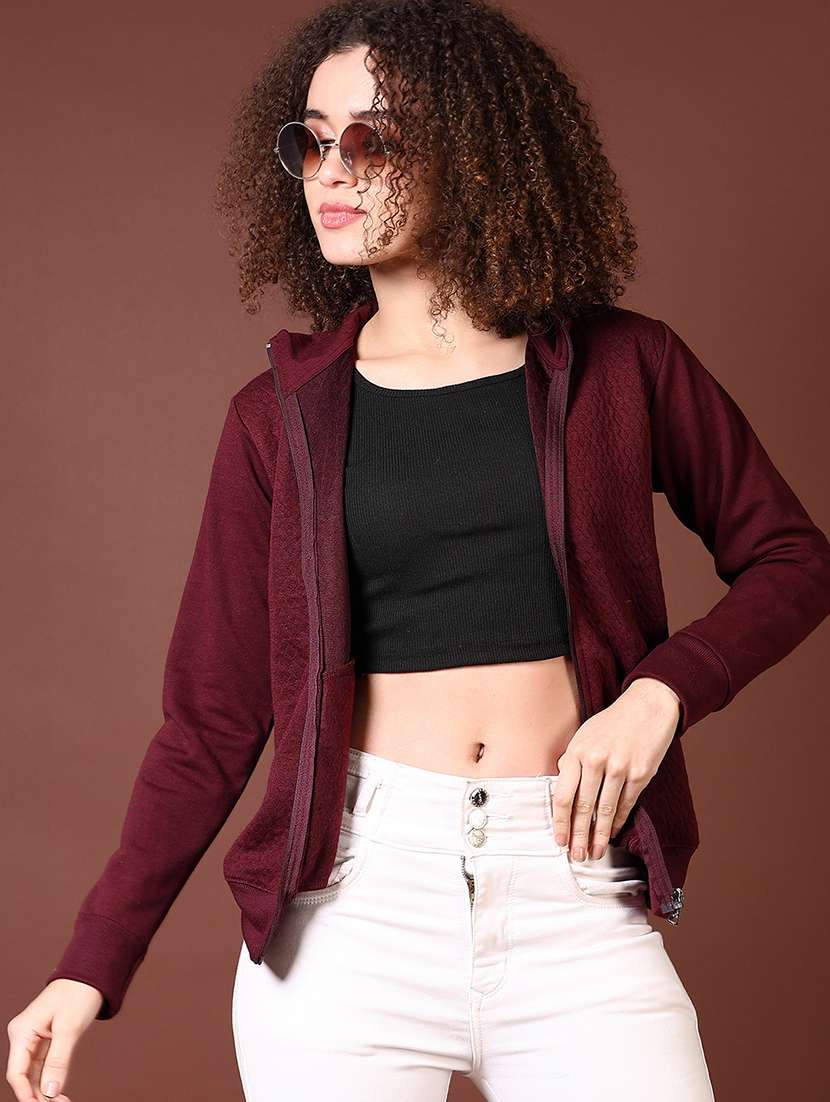 women self designed stand collar sweatshirt - 21675034 -  Standard Image - 1