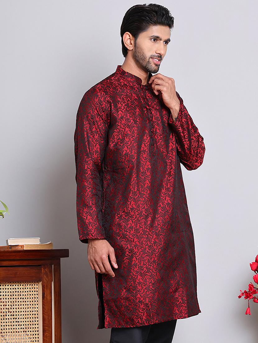 men self design mandarin neck long kurta - 21675145 - Standard Image - 1