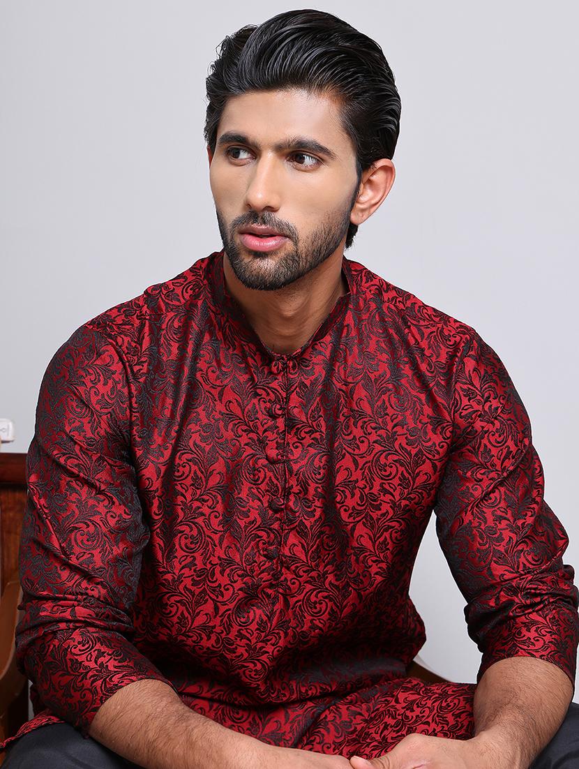 men self design mandarin neck long kurta - 21675145 - Standard Image - 4