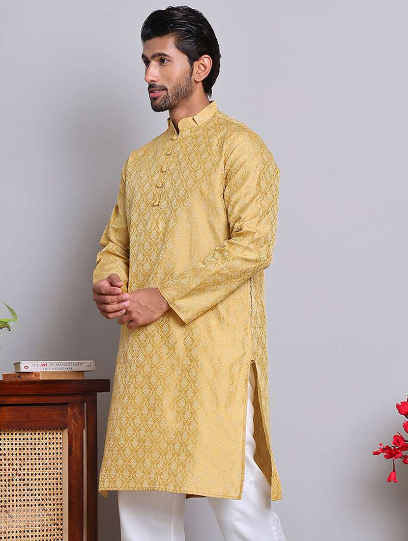 men self design mandarin neck long kurta - 21675146 -  Standard Image - 1