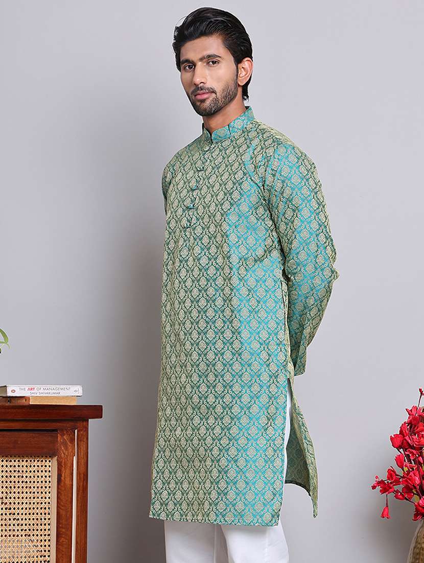 men self design mandarin neck long kurta - 21675147 -  Standard Image - 1