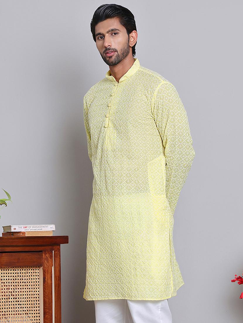 men embroidered mandarin neck long kurta - 21675154 -  Standard Image - 1