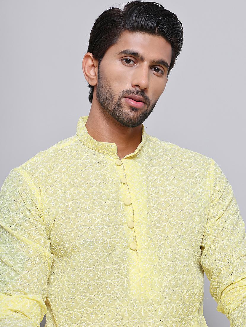 men embroidered mandarin neck long kurta - 21675154 - Standard Image - 4