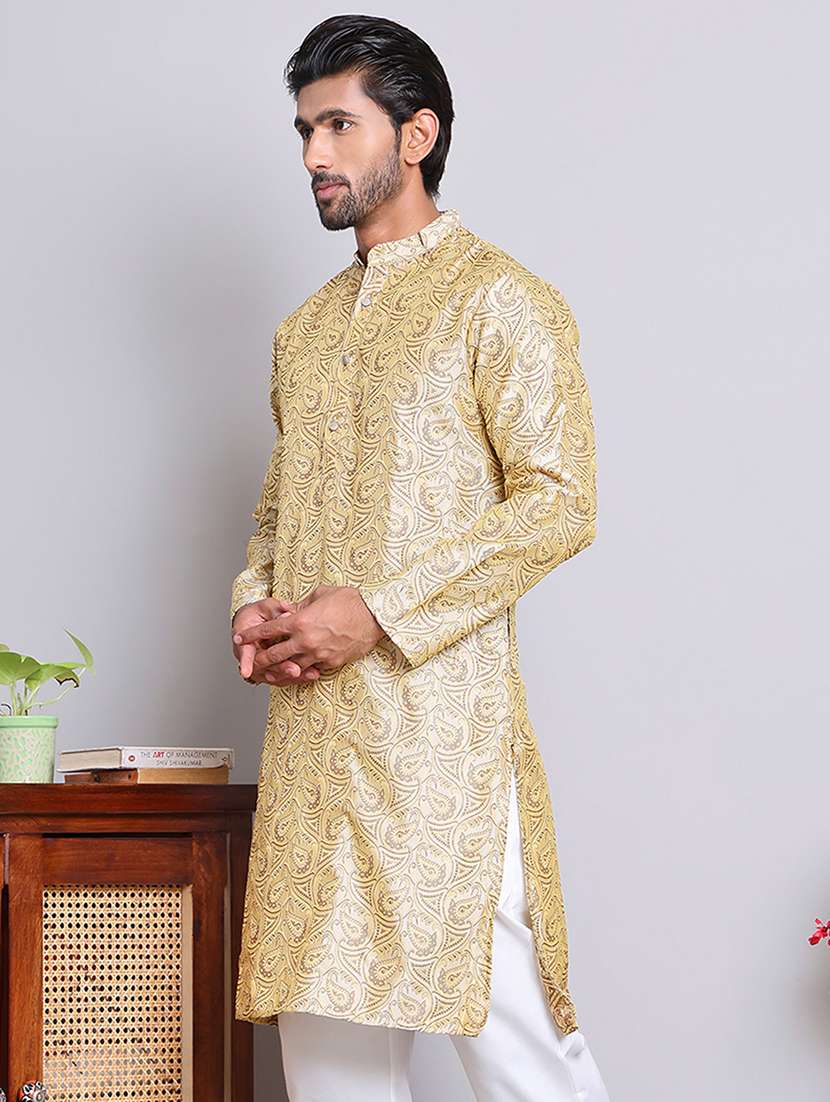 men self desgn mandarin neck long kurta - 21675160 - Standard Image - 1