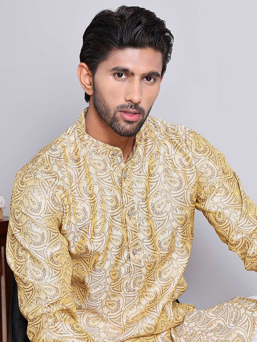 men self desgn mandarin neck long kurta - 21675160 - Standard Image - 4