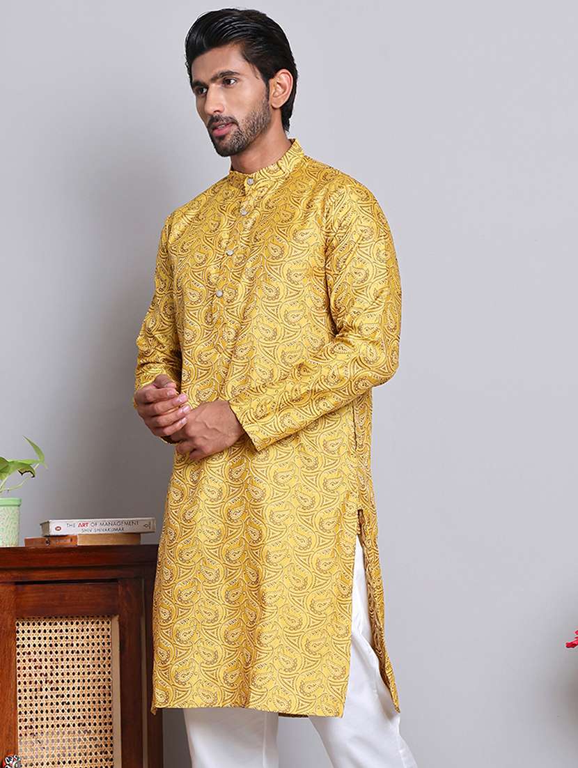 men self desgn mandarin neck long kurta - 21675161 -  Standard Image - 1