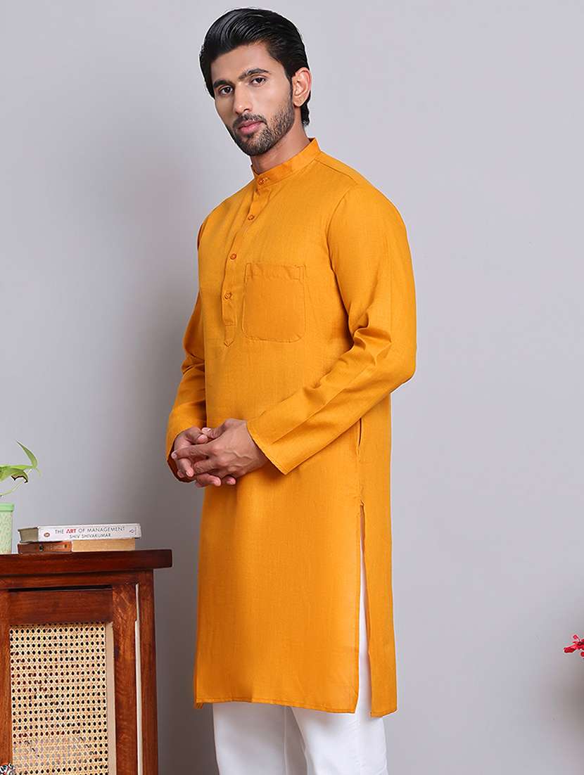 men solid mandarin neck long kurta - 21675163 -  Standard Image - 1