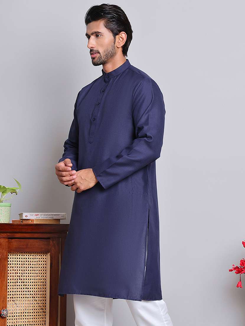 men solid mandarin neck long kurta - 21675164 - Standard Image - 1