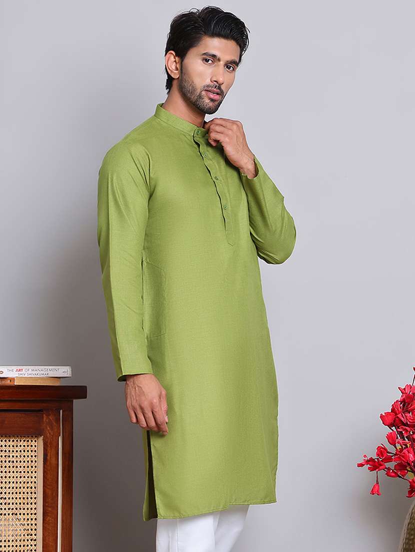 men solid mandarin neck long kurta - 21675165 -  Standard Image - 1