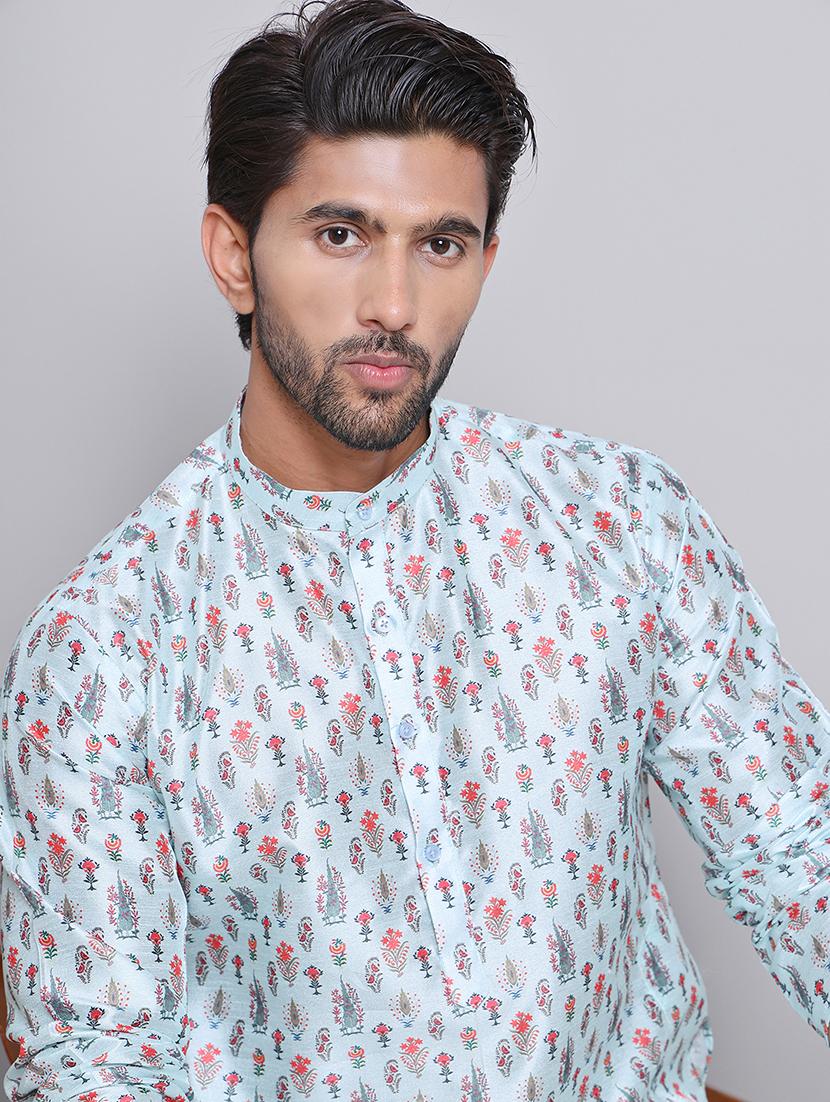 men printed mandarin neck long kurta - 21675174 - Standard Image - 4
