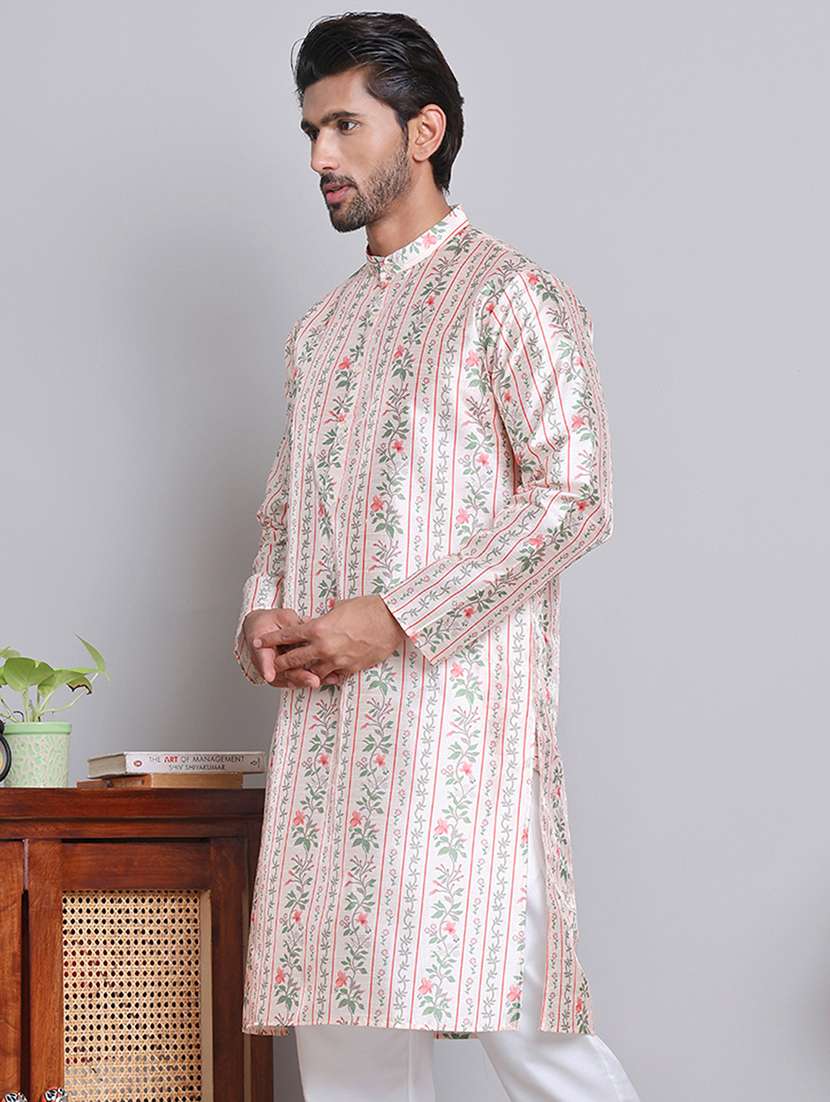men floral mandarin neck long kurta - 21675175 -  Standard Image - 1