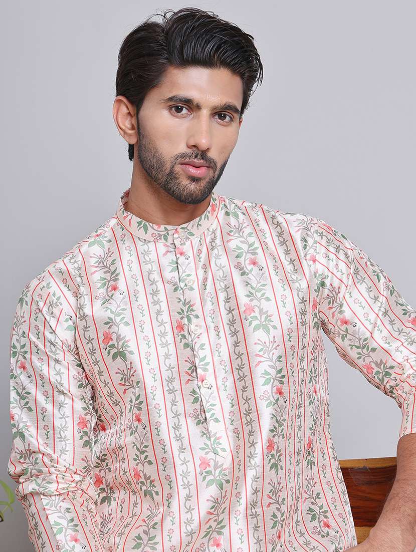 men floral mandarin neck long kurta - 21675175 -  Standard Image - 4