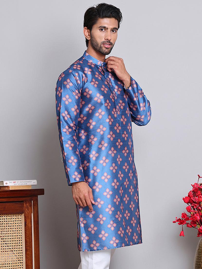 men self design mandarin neck long kurta