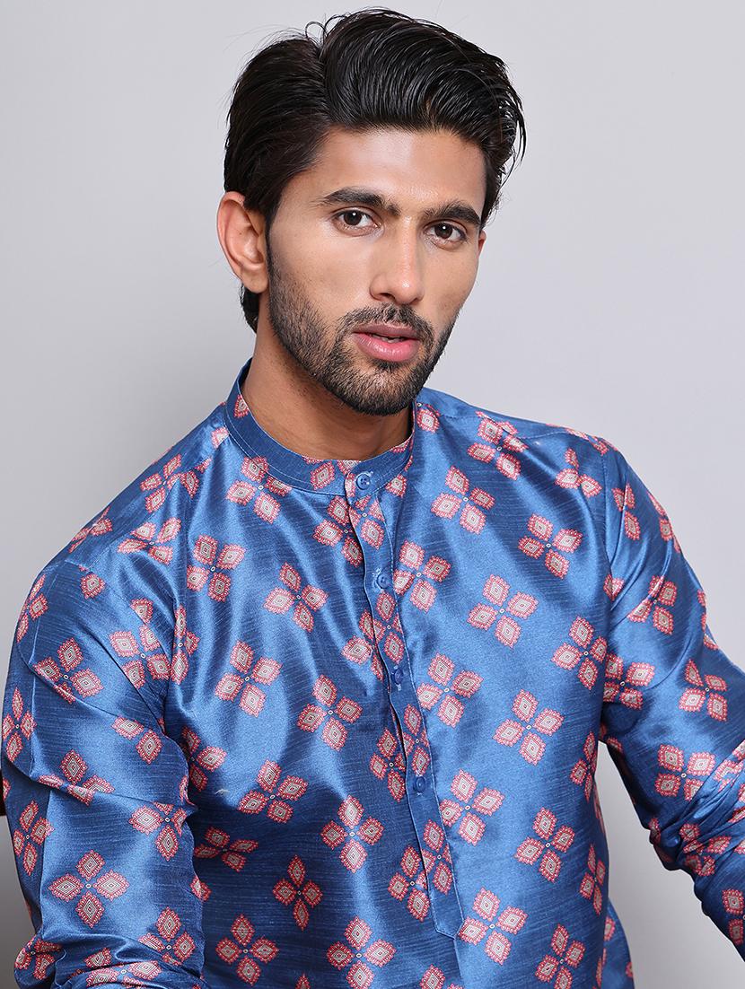 men self design mandarin neck long kurta - 21675176 - Standard Image - 4