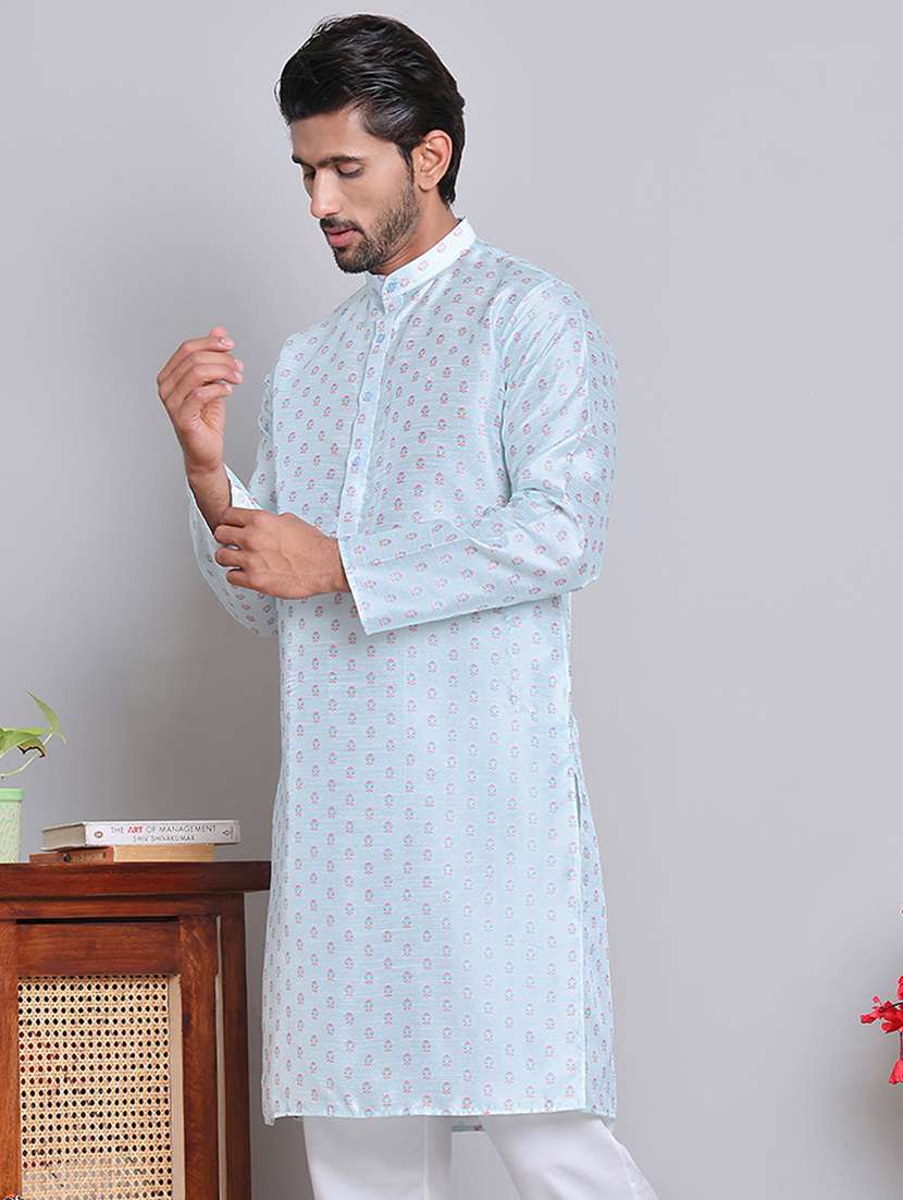 men florals mandarin neck long kurta - 21675178 -  Standard Image - 1