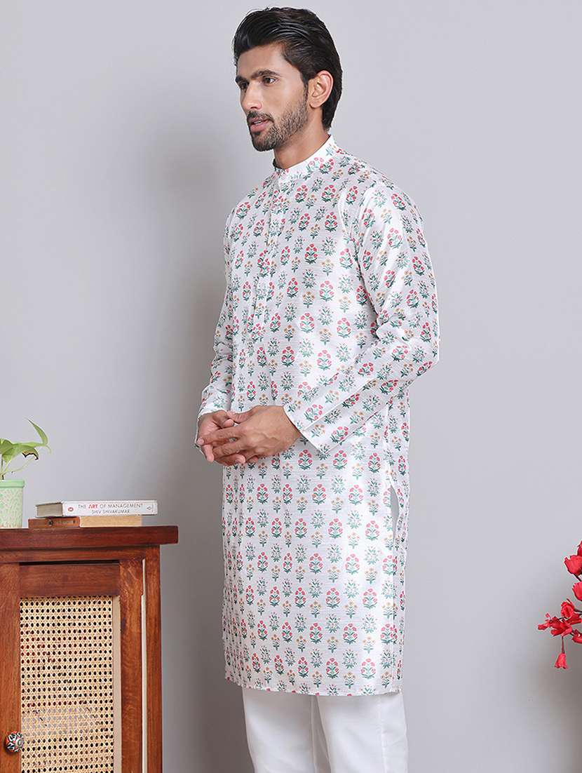 men florals mandarin neck long kurta - 21675179 -  Standard Image - 1