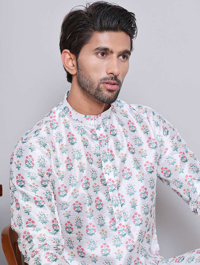 men florals mandarin neck long kurta - 21675179 -  Standard Image - 4