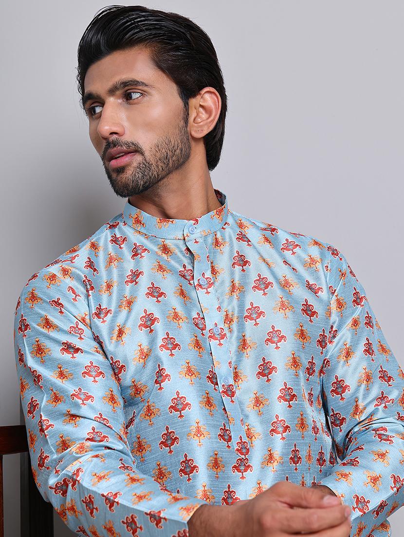 men printed mandarin neck long kurta - 21675180 - Standard Image - 4