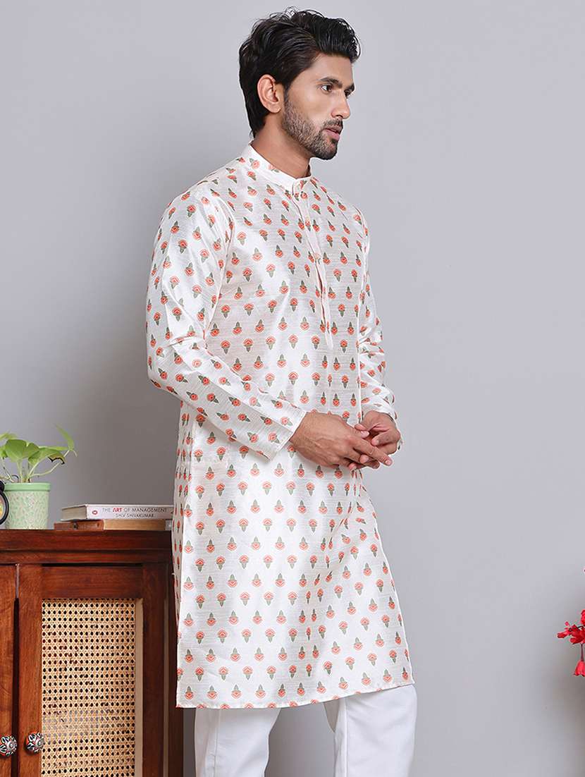 men printed mandarin neck long kurta