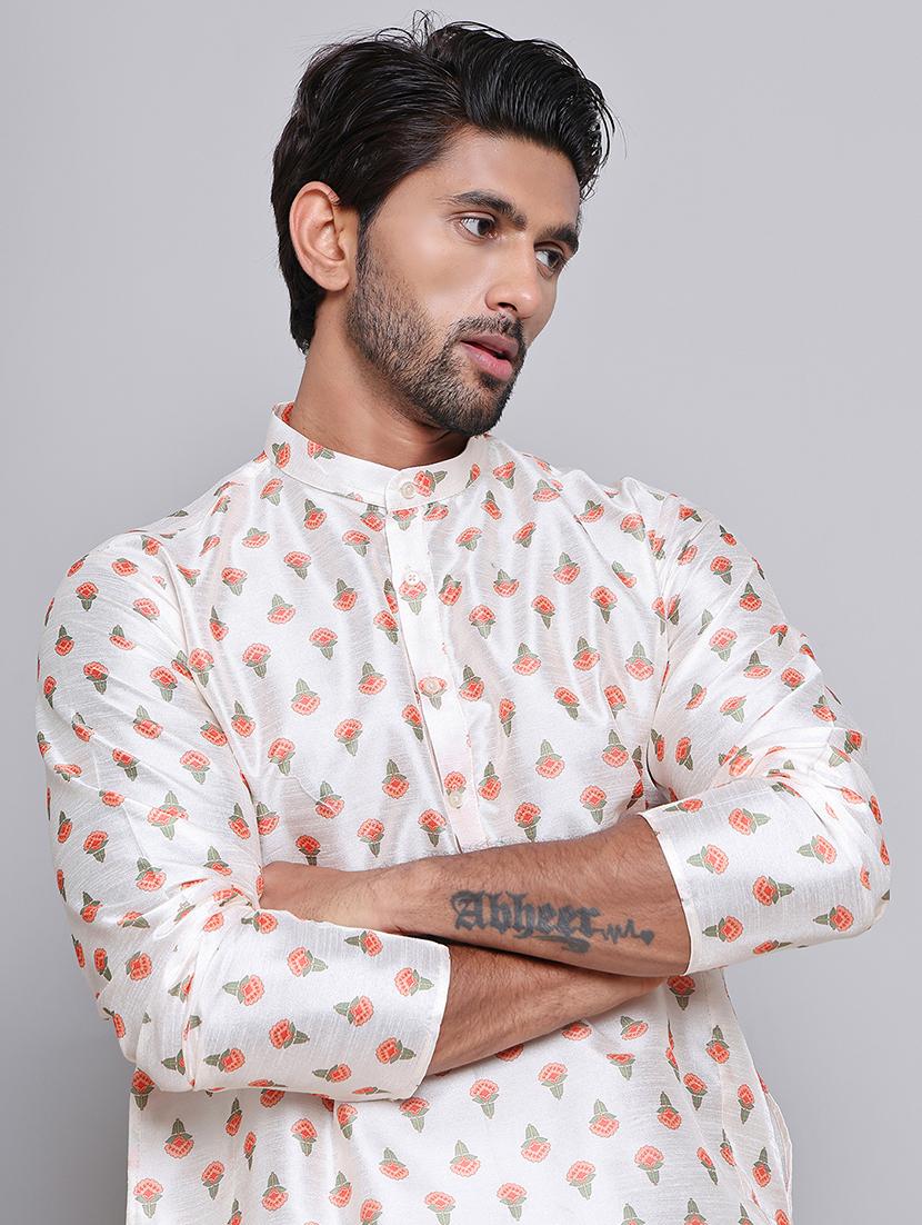 men printed mandarin neck long kurta - 21675181 - Standard Image - 4