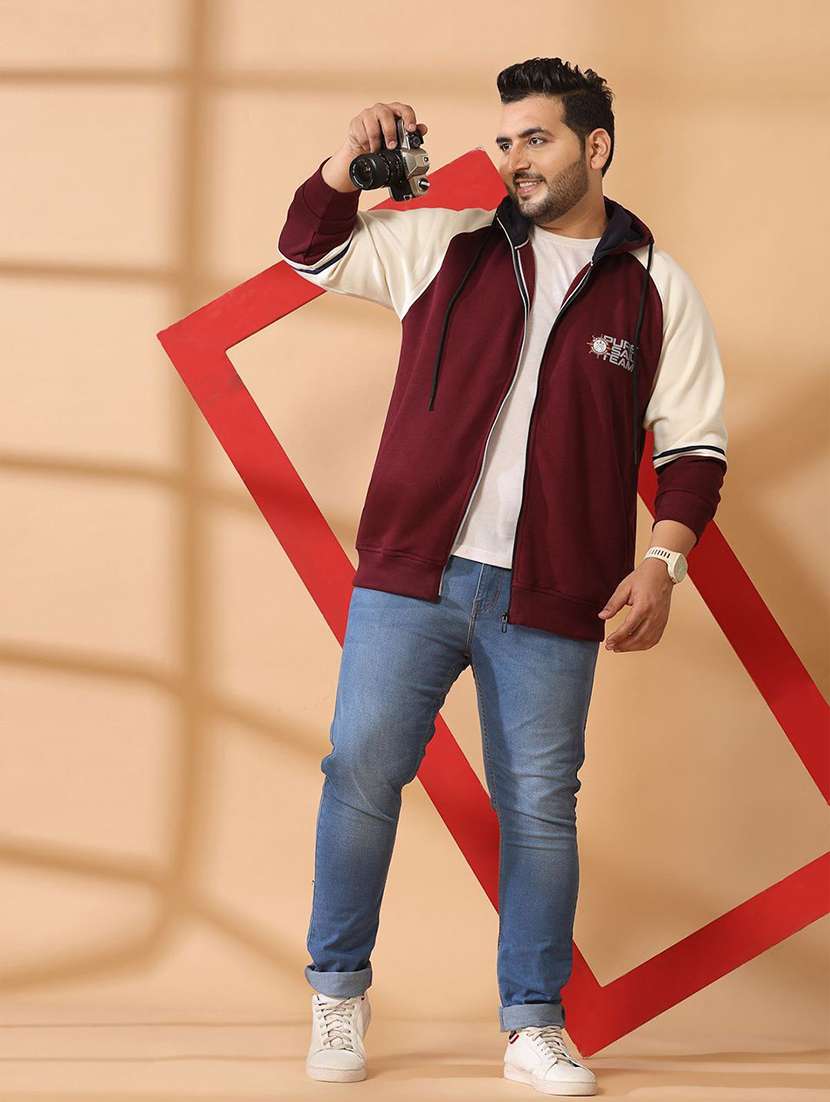 men color block zipper plus size sweatshirt - 21675237 -  Standard Image - 4