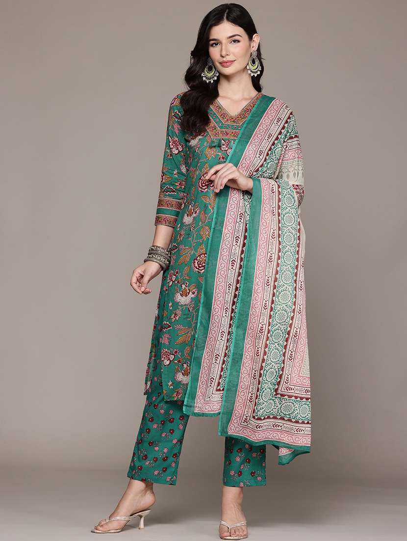 women three quarter sleeve kurta pant with dupatta set - 21675266 -  Standard Image - 1