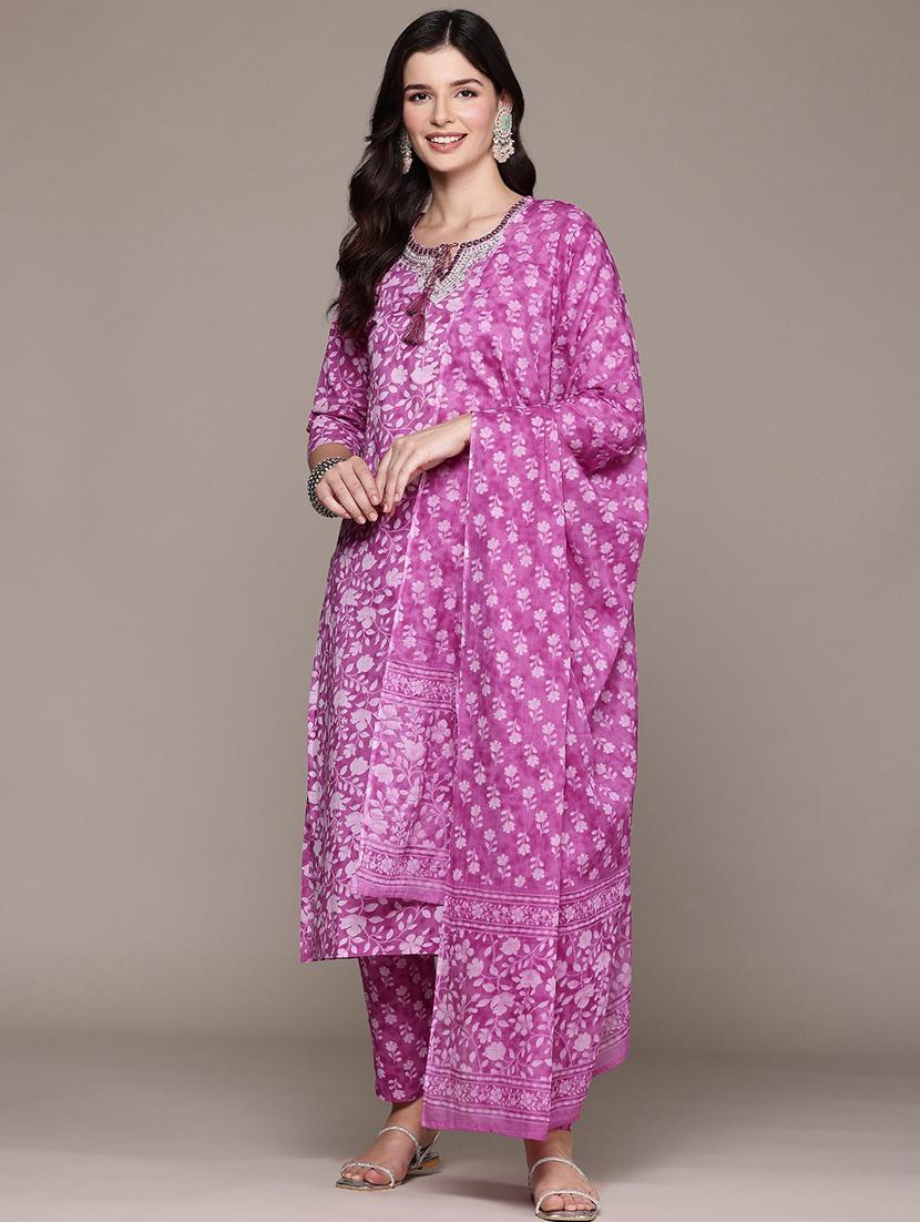 women three quarter sleeve kurta pant with dupatta set - 21675271 - Standard Image - 1
