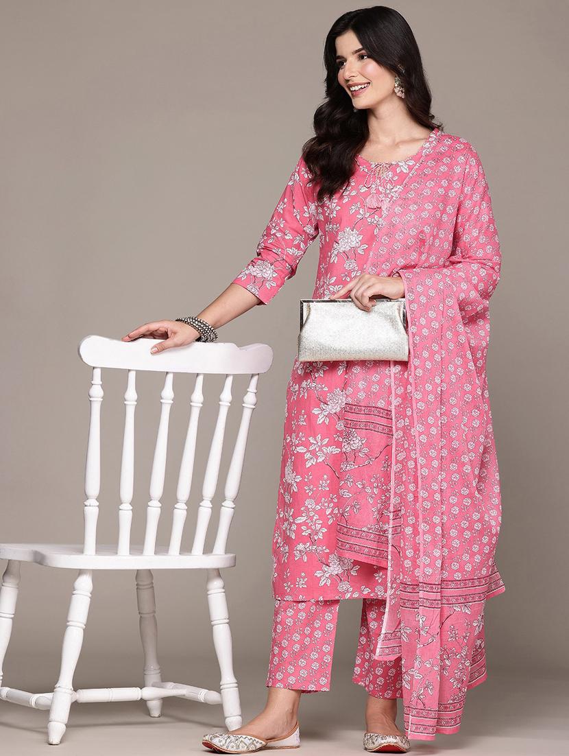 women three quarter sleeve kurta pant with dupatta set - 21675272 -  Zoom Image - 0