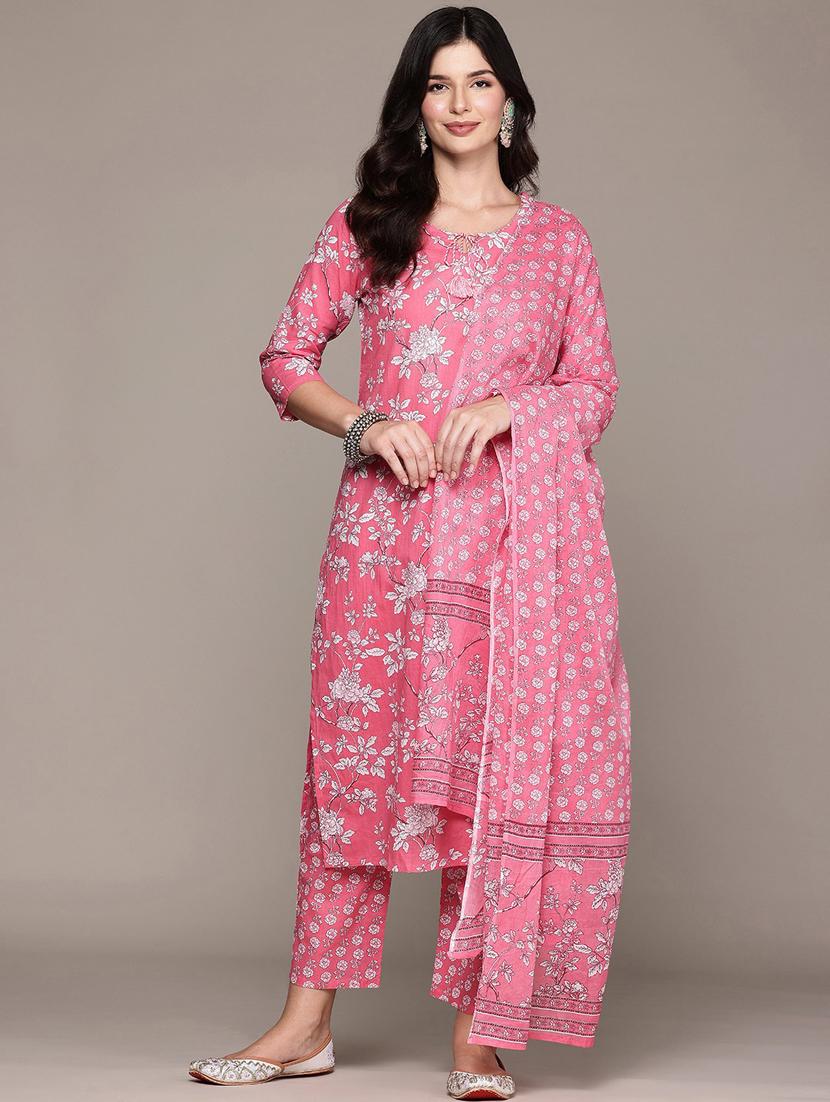 women three quarter sleeve kurta pant with dupatta set - 21675272 -  Standard Image - 1