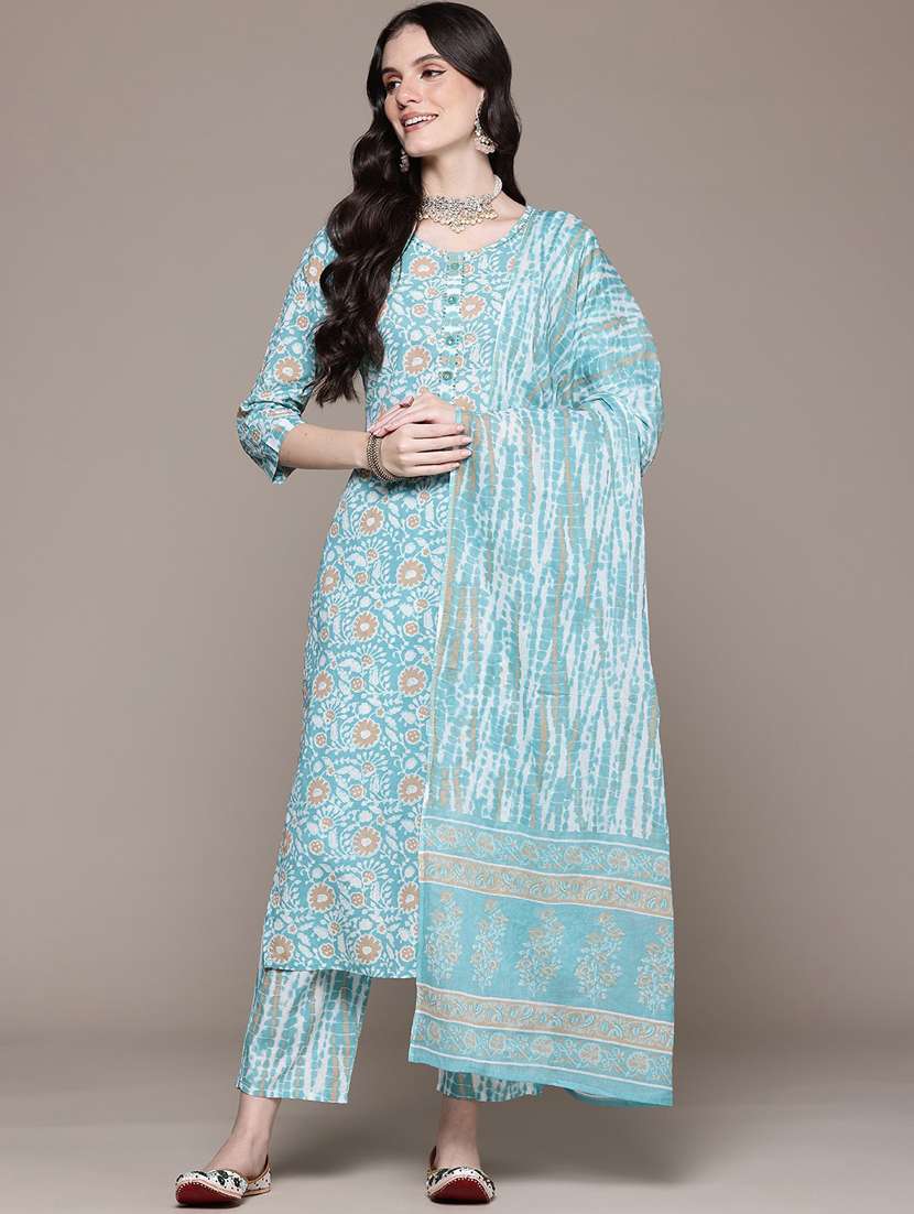 women three quarter sleeve kurta pant with dupatta set - 21675288 - Standard Image - 4