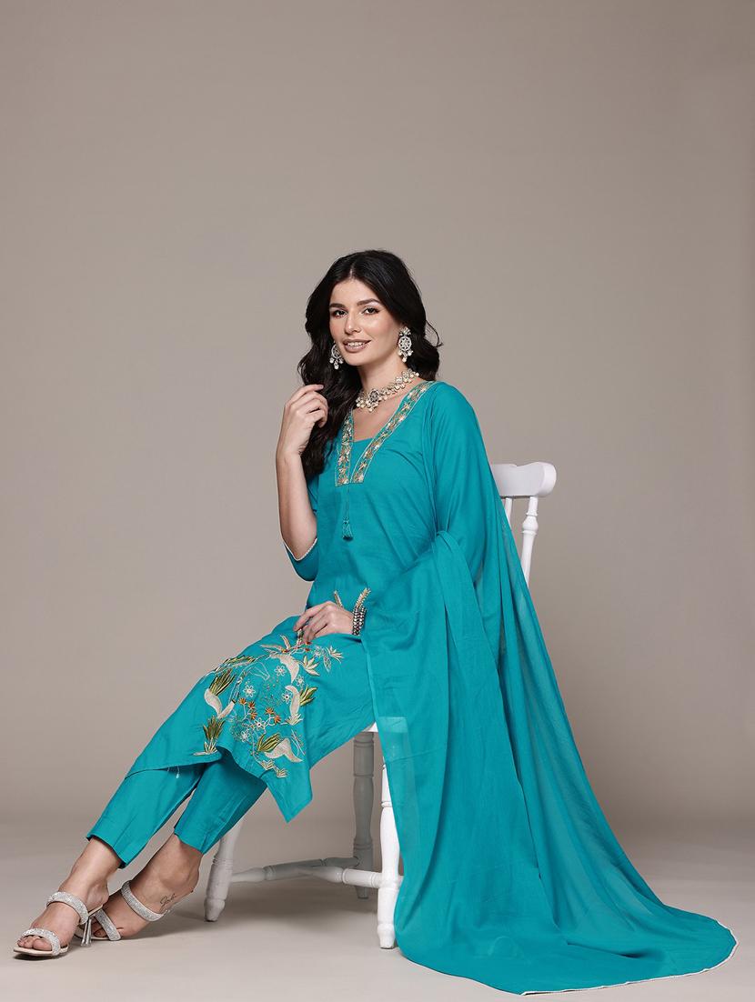 women three quarter sleeve kurta pant with dupatta set - 21675289 - Standard Image - 4
