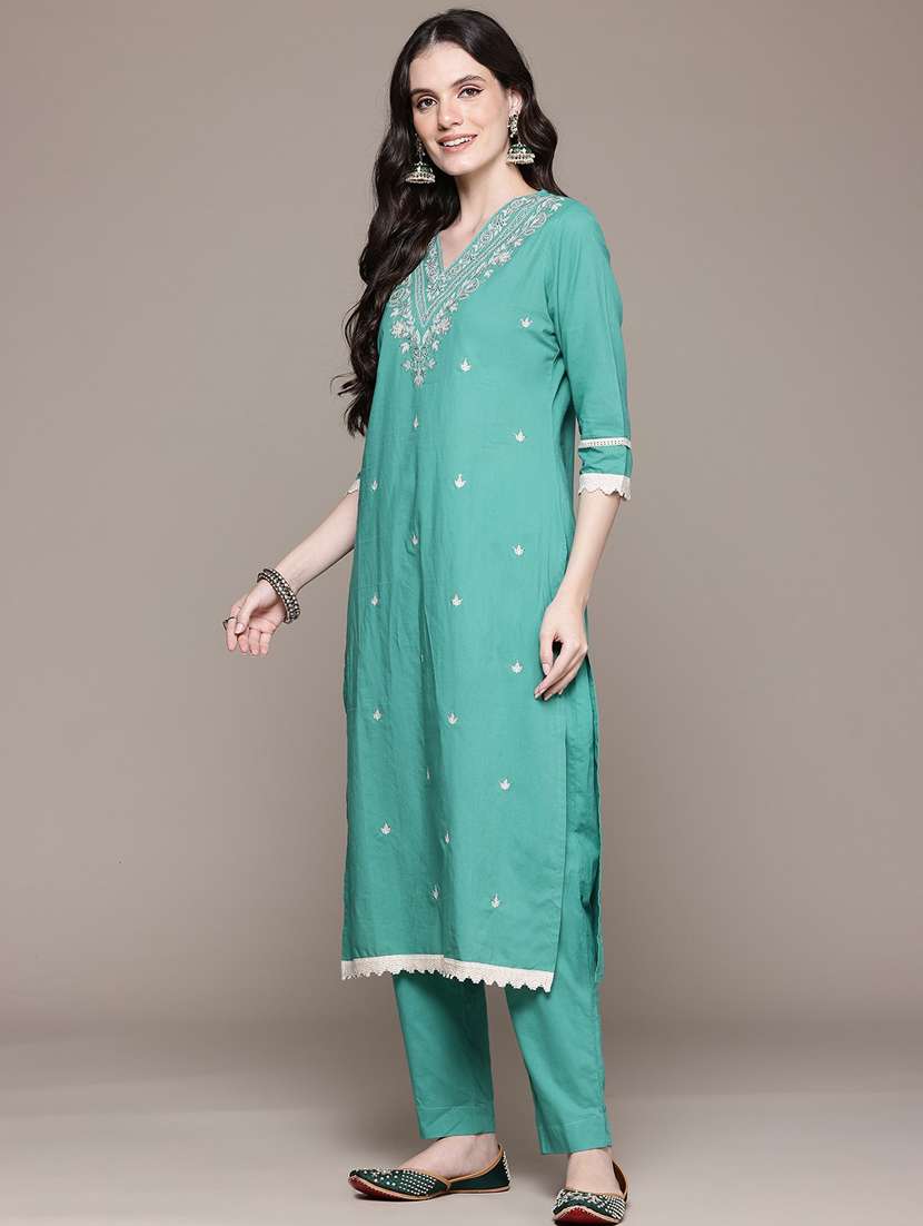 women three quarter sleeve kurta pant with dupatta set - 21675291 -  Standard Image - 1