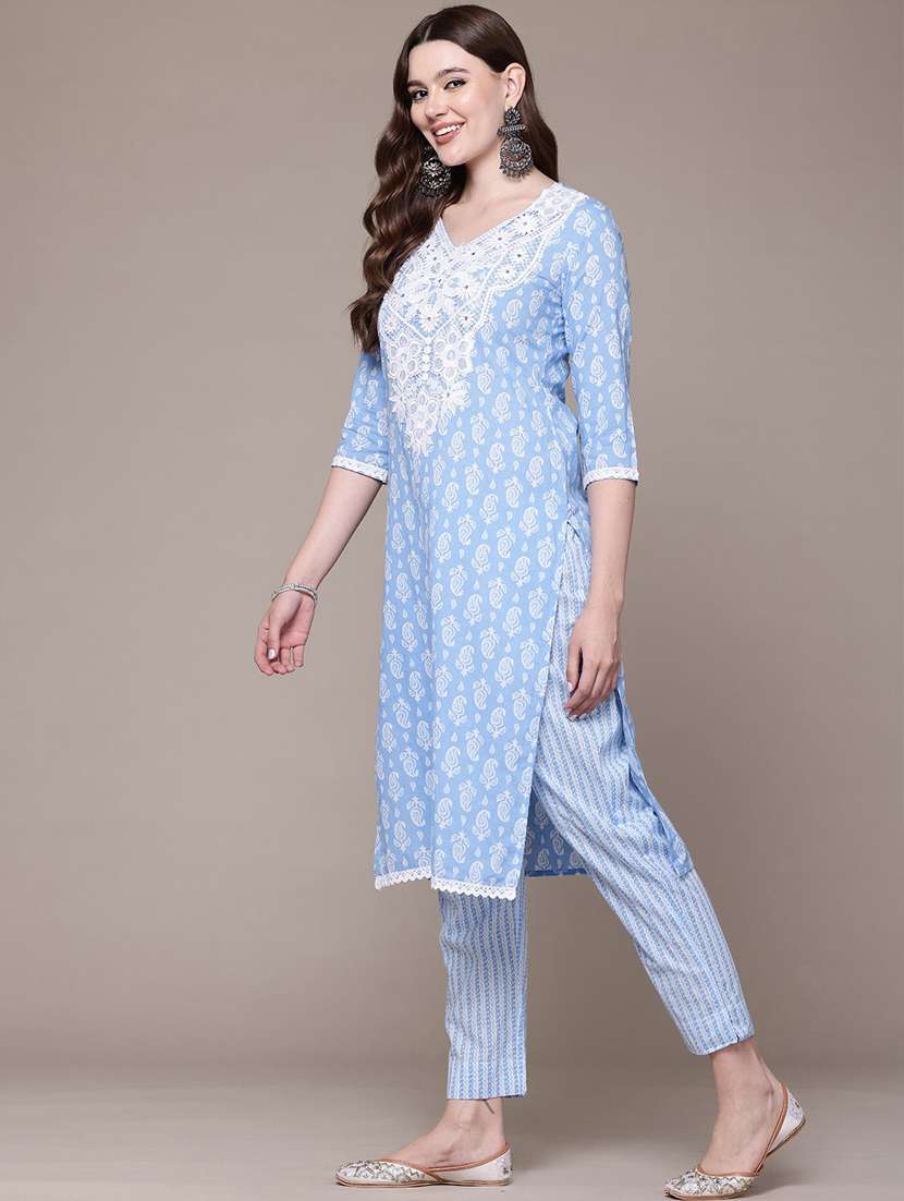 women three quarter sleeve kurta pant with dupatta set - 21675304 -  Standard Image - 1