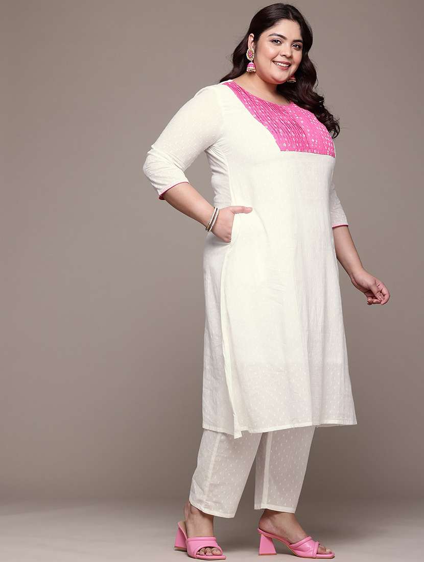 women plus size three quarter sleeve kurta pant with dupatta set - 21675348 -  Standard Image - 1