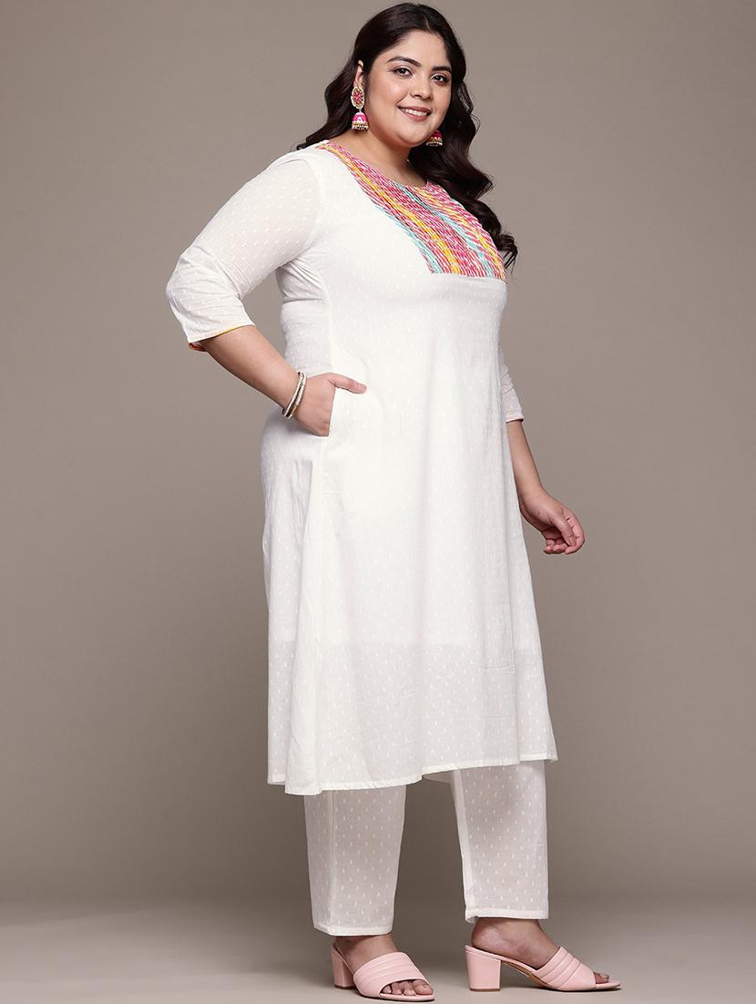 women plus size three quarter sleeve kurta pant with dupatta set - 21675349 -  Standard Image - 1