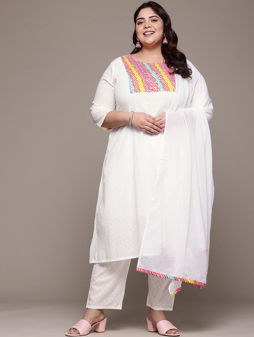 women plus size three quarter sleeve kurta pant with dupatta set - 21675349 - Standard Image - 4