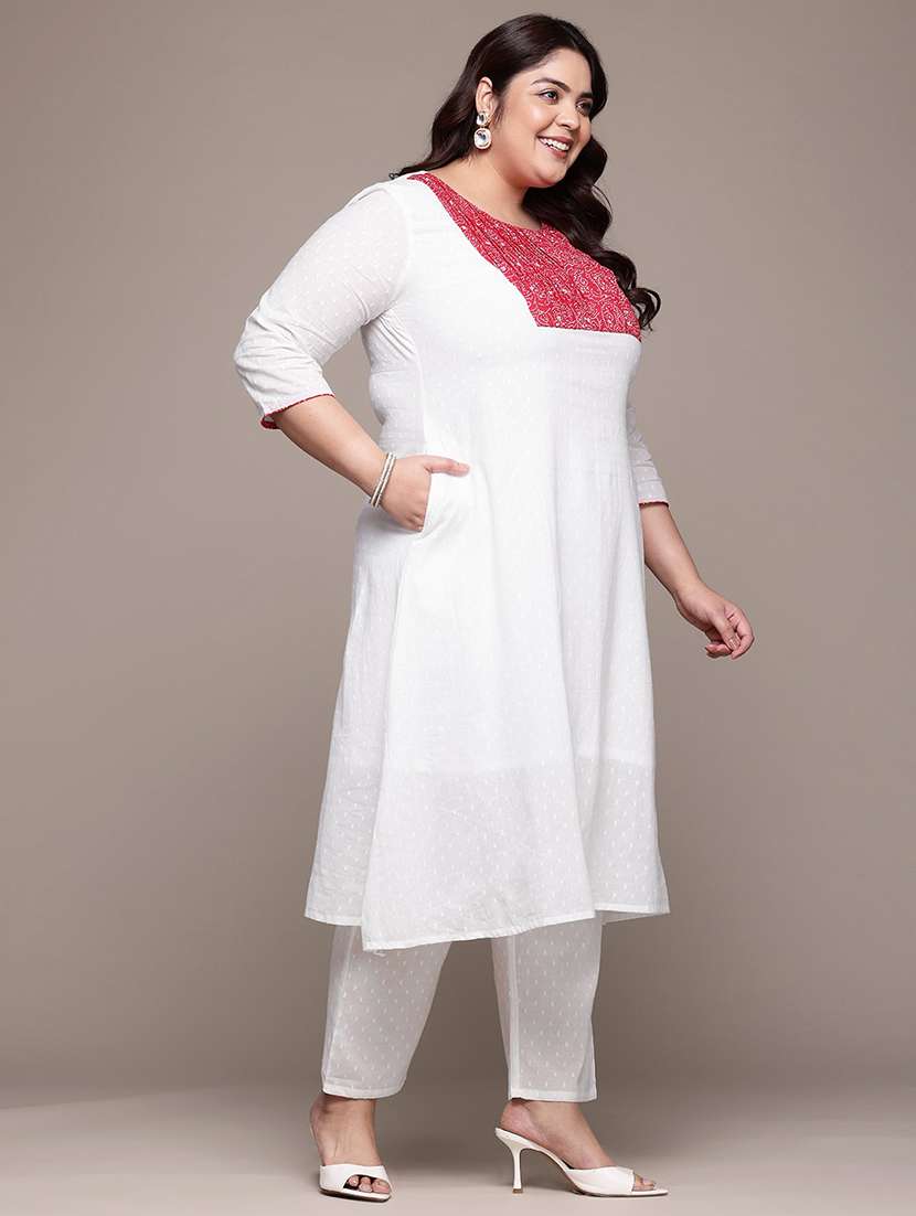 women plus size three quarter sleeve kurta pant with dupatta set - 21675350 -  Standard Image - 1