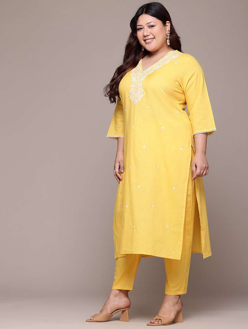 women plus size three quarter sleeve kurta pant with dupatta set - 21675353 - Standard Image - 1