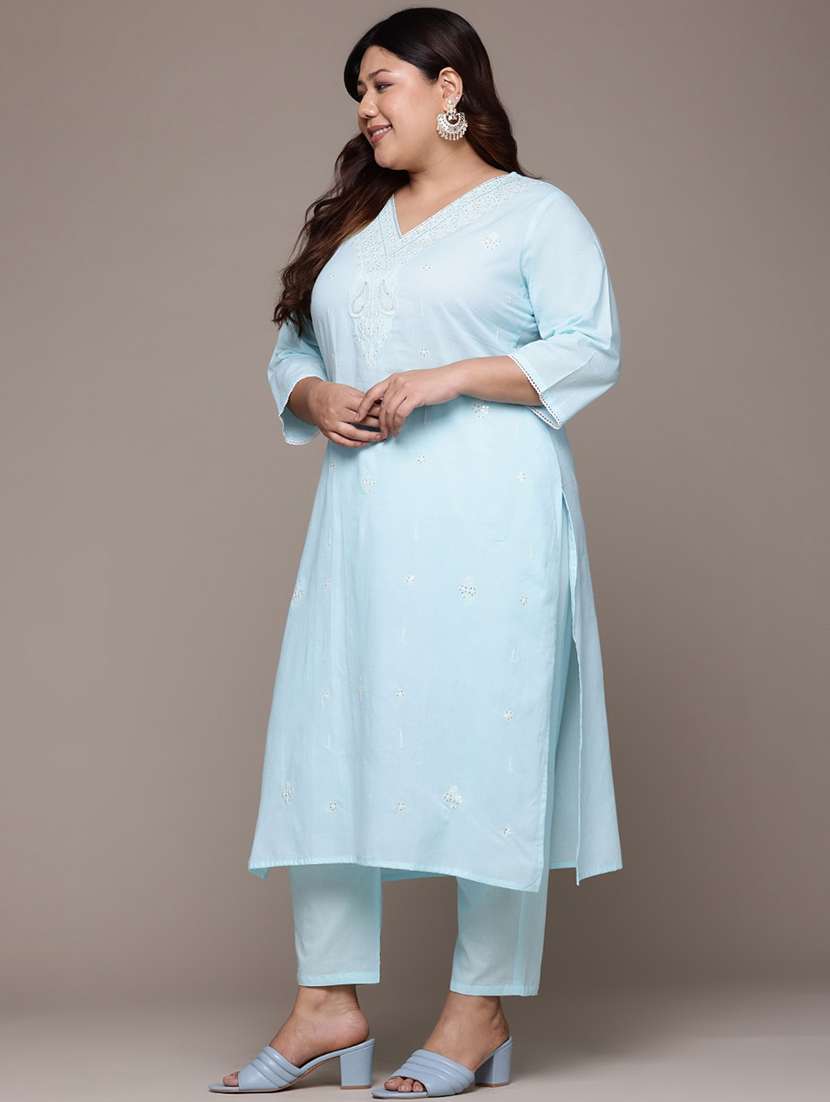women plus size three quarter sleeve kurta pant with dupatta set - 21675355 -  Standard Image - 1