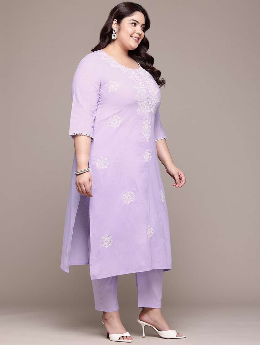 women plus size three quarter sleeve kurta pant with dupatta set - 21675359 -  Standard Image - 1