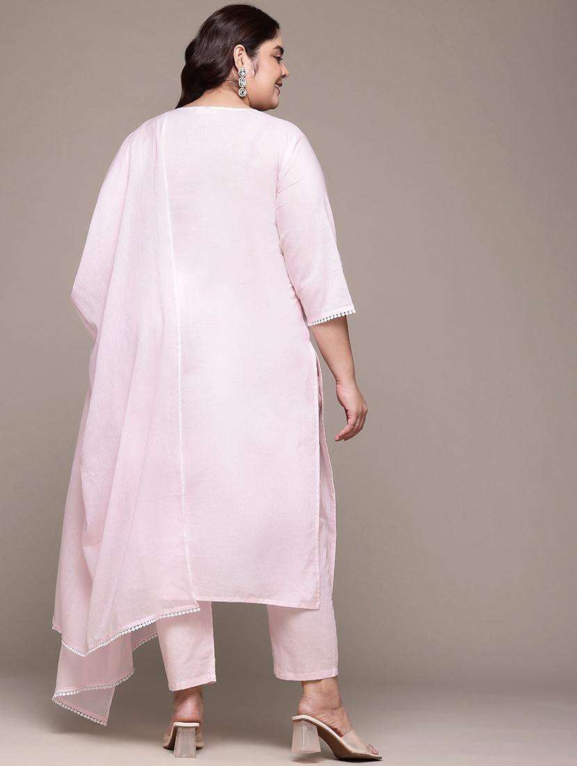 women plus size three quarter sleeve kurta pant with dupatta set - 21675360 -  Standard Image - 4