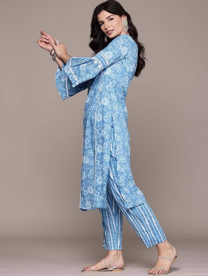 women three quarter sleeve kurta pant with dupatta set - 21675377 - Standard Image - 1