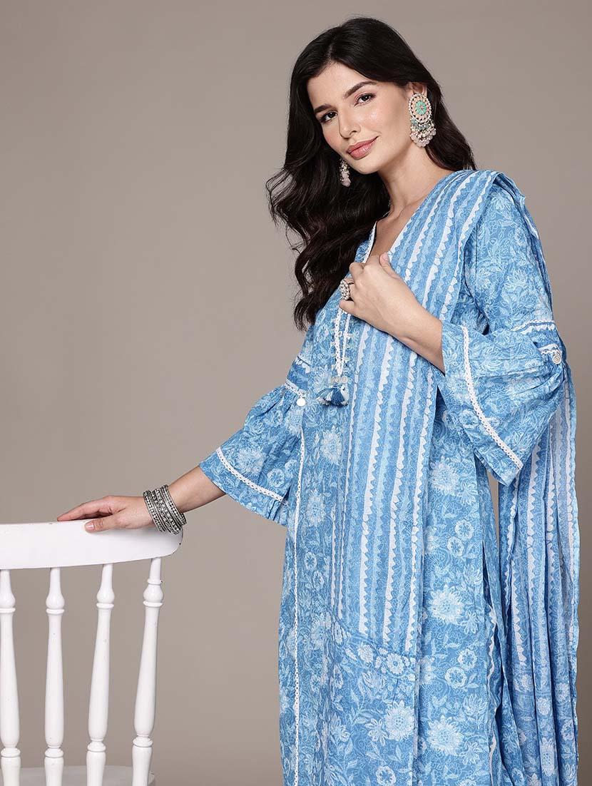 women three quarter sleeve kurta pant with dupatta set - 21675377 - Standard Image - 4
