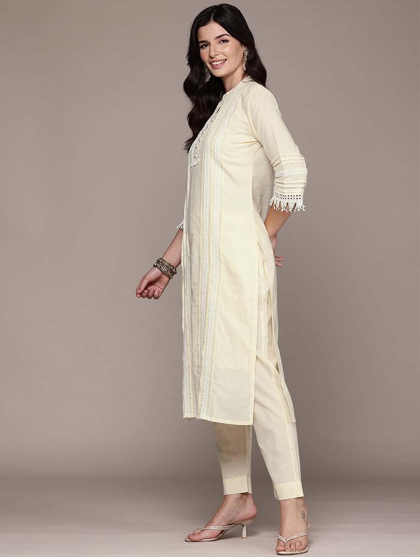 women three quarter sleeve kurta pant with dupatta set - 21675382 - Standard Image - 1