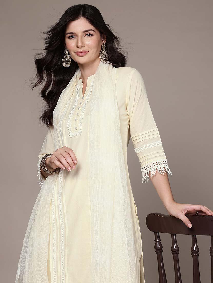 women three quarter sleeve kurta pant with dupatta set - 21675382 - Standard Image - 4
