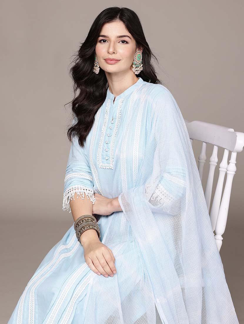 women solid mandarin neck kurta pant set with dupatta - 21675383 - Standard Image - 4