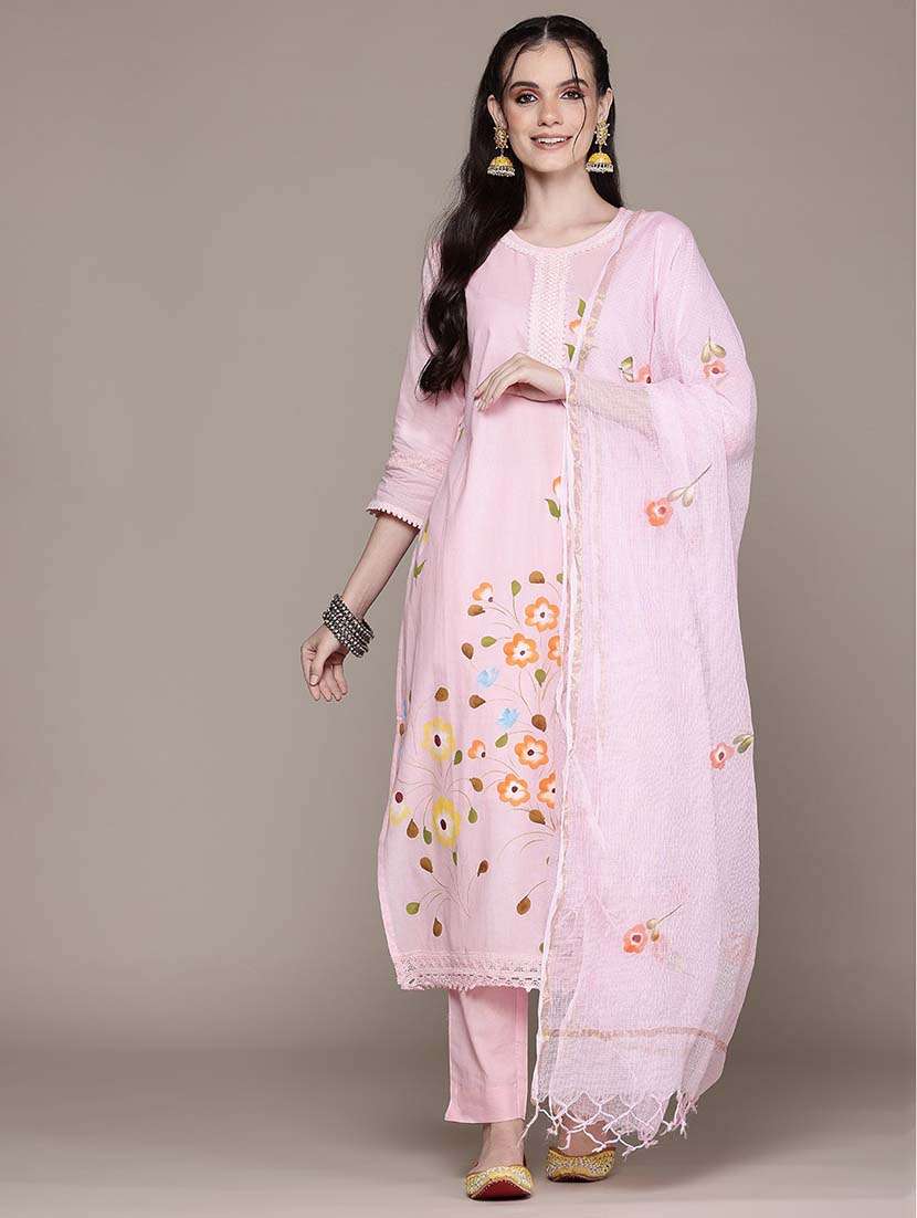 women three quarter sleeve kurta pant with dupatta set