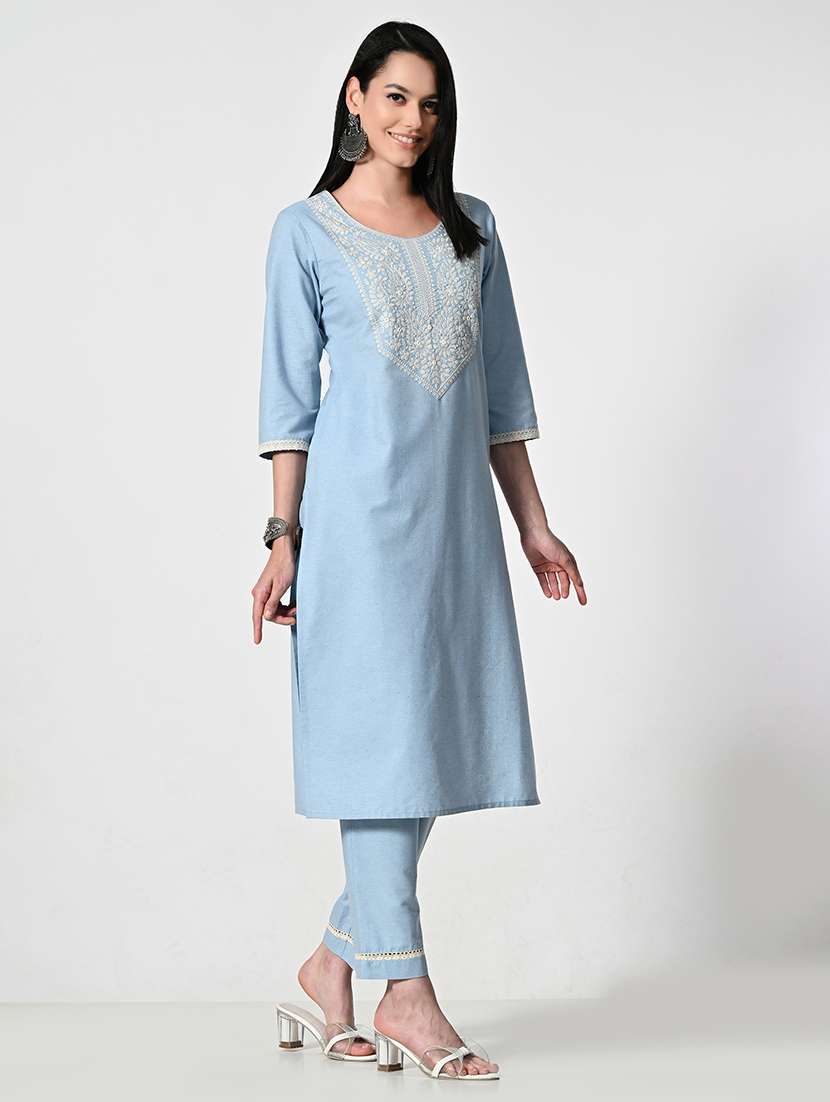 women light blue embroidered kurta pant set - 21675424 -  Standard Image - 1