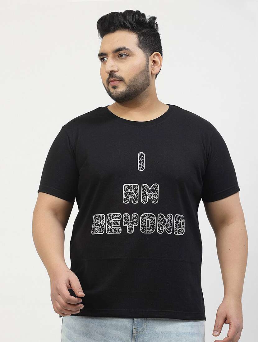 men front print round neck plus t-shirt