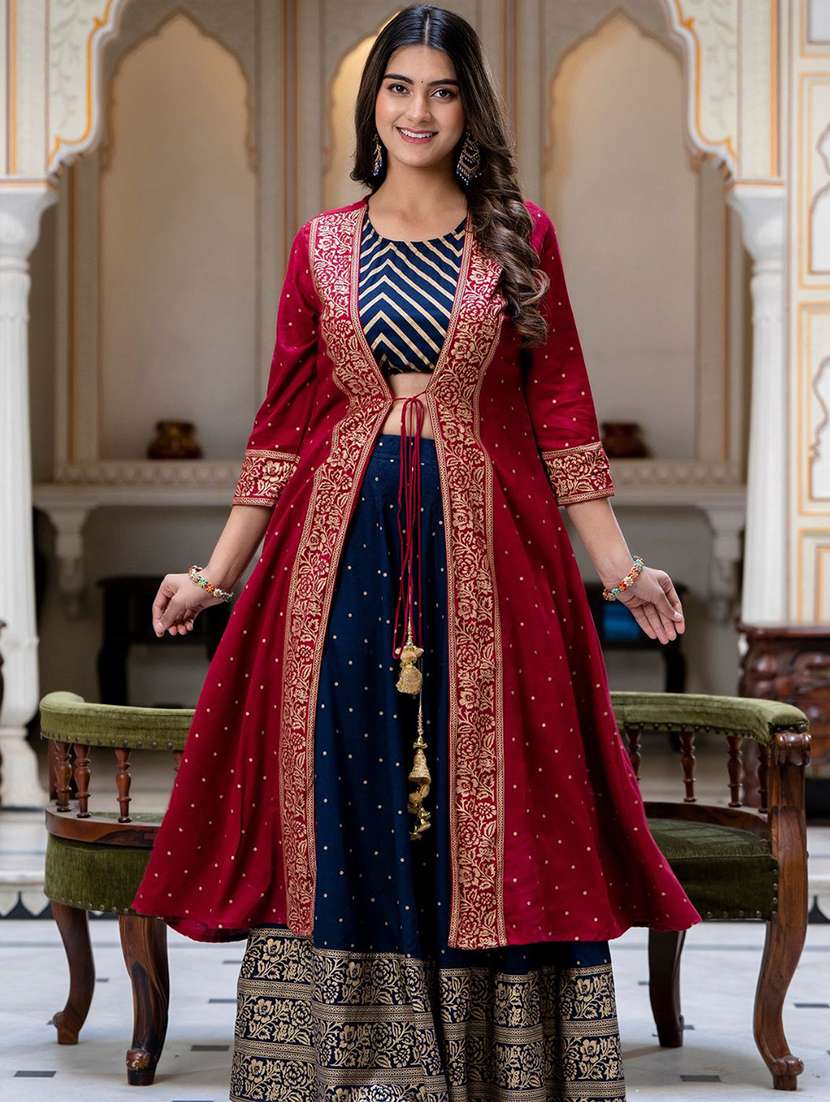 women three quarter sleeve foil printed fusion set - 21675510 - Standard Image - 1